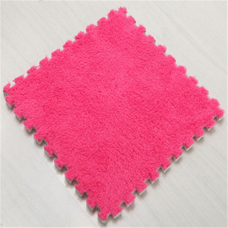 ELECTROPRIME 2 PCS Living Room Bedroom Children Kids Soft Carpet Magic Patchwork Jigsaw Splice Heads Climbing Baby Mat 30x30cm(Rose Red)