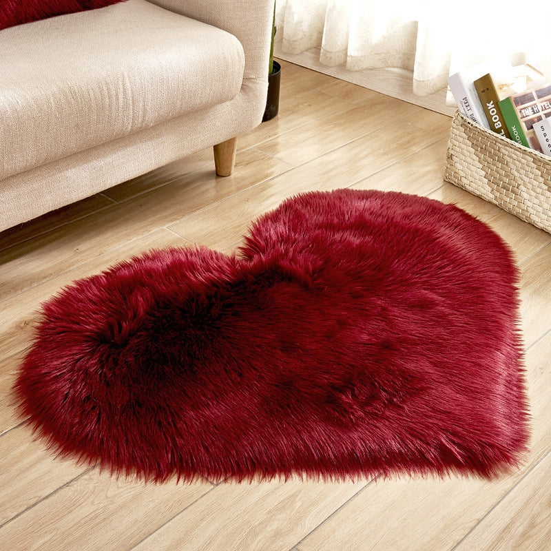 ELECTROPRIME Love Heart Rugs Artificial Wool Sheepskin Hairy Carpet Faux Floor Mat Fur Plain Fluffy Soft Area Rug Tapetes, Size:50*60cm(Wine red)