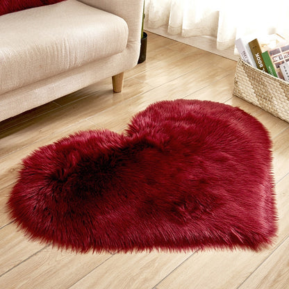 ELECTROPRIME Love Heart Rugs Artificial Wool Sheepskin Hairy Carpet Faux Floor Mat Fur Plain Fluffy Soft Area Rug Tapetes, Size:50*60cm(Wine red)