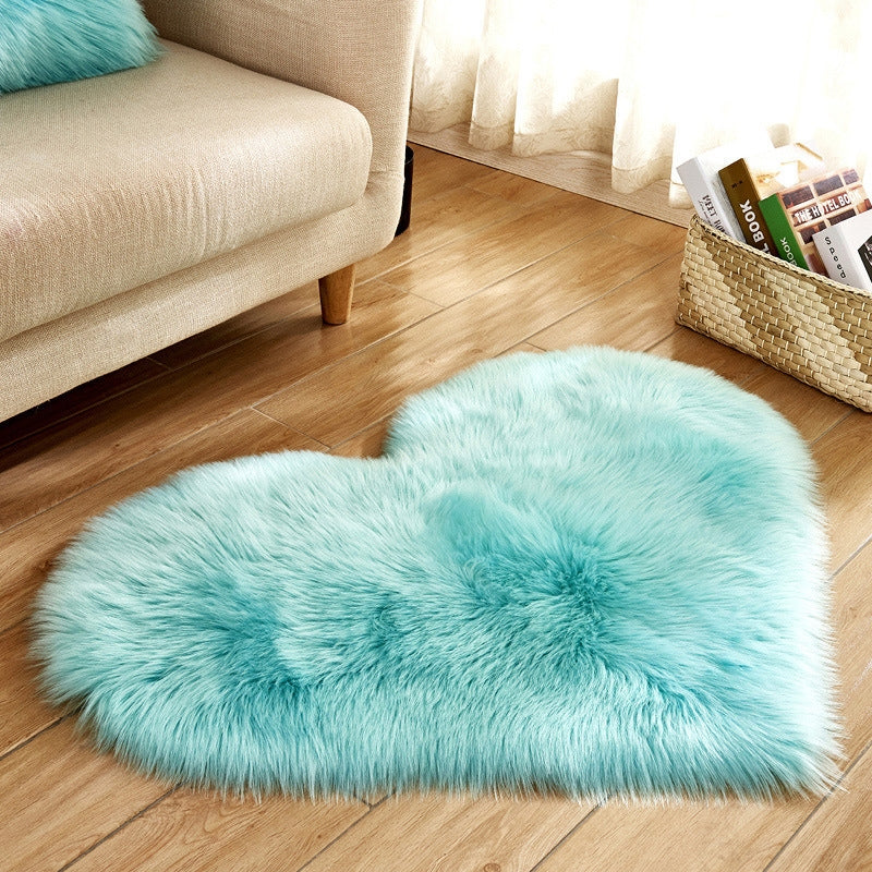 ELECTROPRIME Love Heart Rugs Artificial Wool Sheepskin Hairy Carpet Faux Floor Mat Fur Plain Fluffy Soft Area Rug Tapetes, Size:50*60cm(Sky blue)