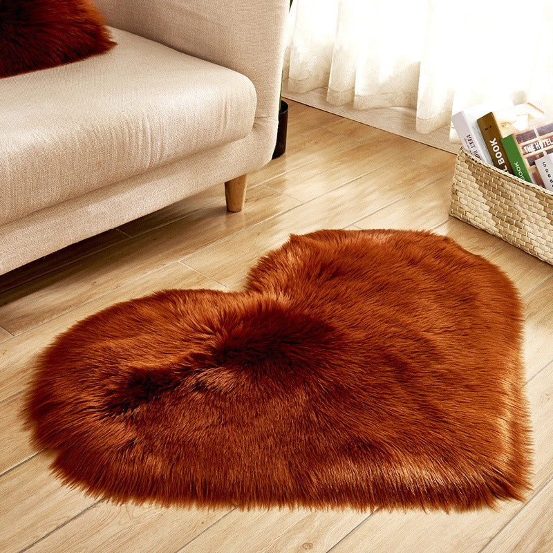 ELECTROPRIME Love Heart Rugs Artificial Wool Sheepskin Hairy Carpet Faux Floor Mat Fur Plain Fluffy Soft Area Rug Tapetes, Size:50*60cm(Coffee)