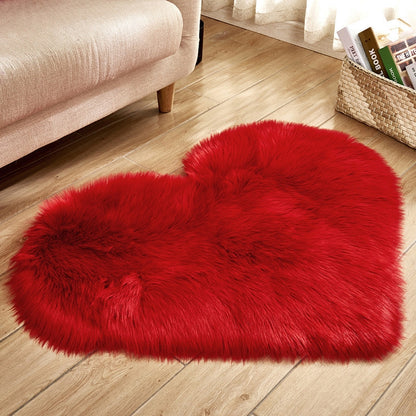 ELECTROPRIME Love Heart Rugs Artificial Wool Sheepskin Hairy Carpet Faux Floor Mat Fur Plain Fluffy Soft Area Rug Tapetes, Size:50*60cm(Red)
