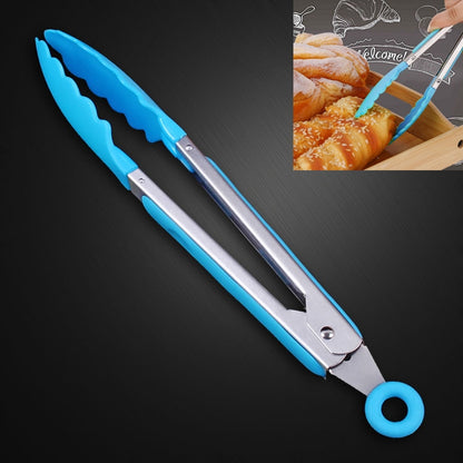 ELECTROPRIME Kitchen Silicone Cooking Salad Stainless Steel Handle Food Clip(Blue)