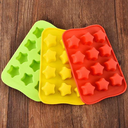 ELECTROPRIME Silicone Chocolate Mold Tray Creative Geometry Shaped Ice Cube Cake decoration Mold, Shape:Star(Red)