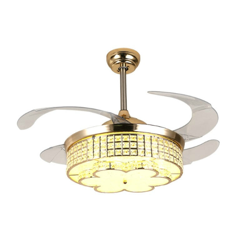 ELECTROPRIME Invisible Crystal Fan LED Chandelier Home Living Room Bedroom Variable Frequency Ceiling Fan Light with Remote Control, Size:42 inch 116 Three Colors 36W