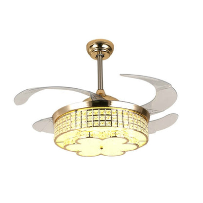 ELECTROPRIME Invisible Crystal Fan LED Chandelier Home Living Room Bedroom Variable Frequency Ceiling Fan Light with Remote Control, Size:42 inch 116 Three Colors 36W