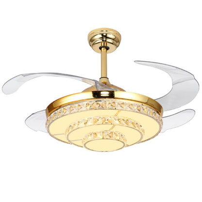 ELECTROPRIME Invisible Crystal Fan LED Chandelier Home Living Room Bedroom Variable Frequency Ceiling Fan Light with Remote Control, Size:42 inch 114 Three Colors 36W