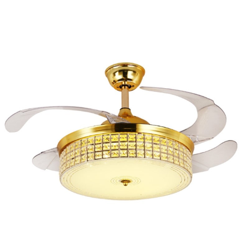 ELECTROPRIME Invisible Crystal Fan LED Chandelier Home Living Room Bedroom Variable Frequency Ceiling Fan Light with Remote Control, Size:42 inch 112 Three Colors 36W