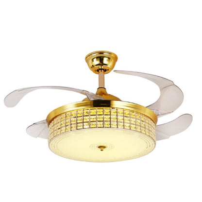 ELECTROPRIME Invisible Crystal Fan LED Chandelier Home Living Room Bedroom Variable Frequency Ceiling Fan Light with Remote Control, Size:42 inch 112 Three Colors 36W
