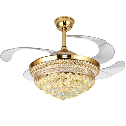 ELECTROPRIME Invisible Crystal Fan LED Chandelier Home Living Room Bedroom Variable Frequency Ceiling Fan Light with Remote Control, Size:42 inch 113 Three Colors 36W
