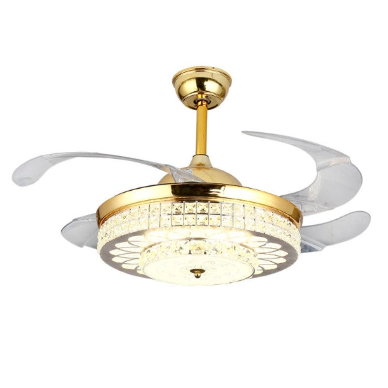 ELECTROPRIME Invisible Crystal Fan LED Chandelier Home Living Room Bedroom Variable Frequency Ceiling Fan Light with Remote Control, Size:42 inch 1101 Three Color 36W