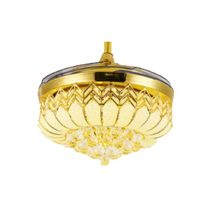 ELECTROPRIME Invisible Crystal Fan LED Chandelier Home Living Room Bedroom Variable Frequency Ceiling Fan Light with Remote Control, Size:42 inch 141 Three Color Change 36W