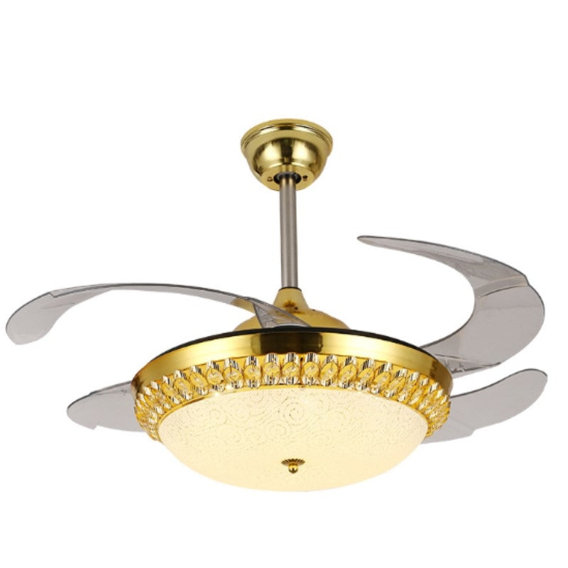 ELECTROPRIME Invisible Crystal Fan LED Chandelier Home Living Room Bedroom Variable Frequency Ceiling Fan Light with Remote Control, Size:42 inch 111 Three Color Change 36W