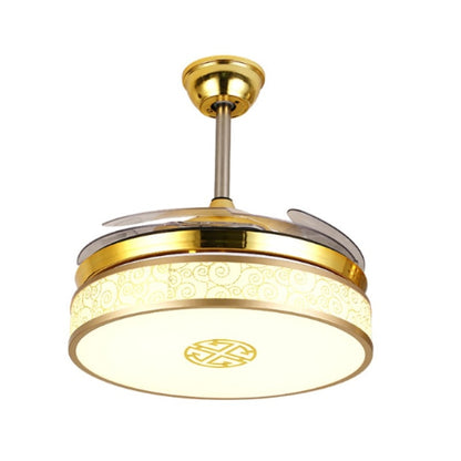 ELECTROPRIME Invisible Crystal Fan LED Chandelier Home Living Room Bedroom Variable Frequency Ceiling Fan Light with Remote Control, Size:42 inch 117 Three Color Change 36W