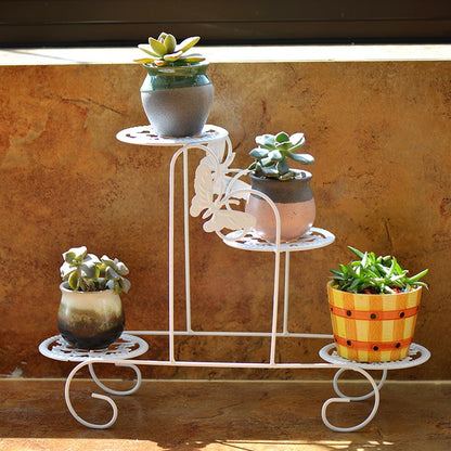 ELECTROPRIME Mini Wrought Iron Multi-function Flower Pot Flower Stand for Office Desktop Sill Balcony(White)