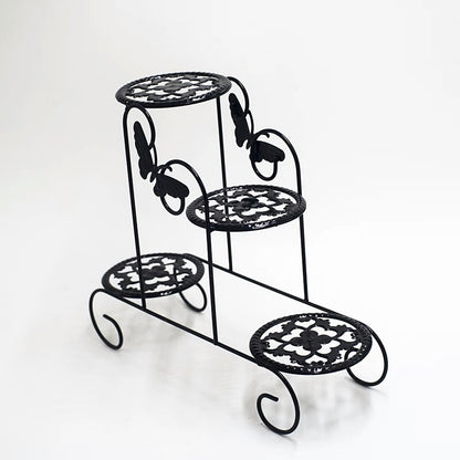 ELECTROPRIME Mini Wrought Iron Multi-function Flower Pot Flower Stand for Office Desktop Sill Balcony(White)