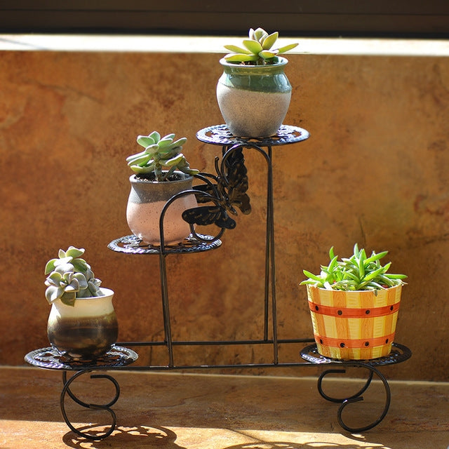 ELECTROPRIME Mini Wrought Iron Multi-function Flower Pot Flower Stand for Office Desktop Sill Balcony(Black)