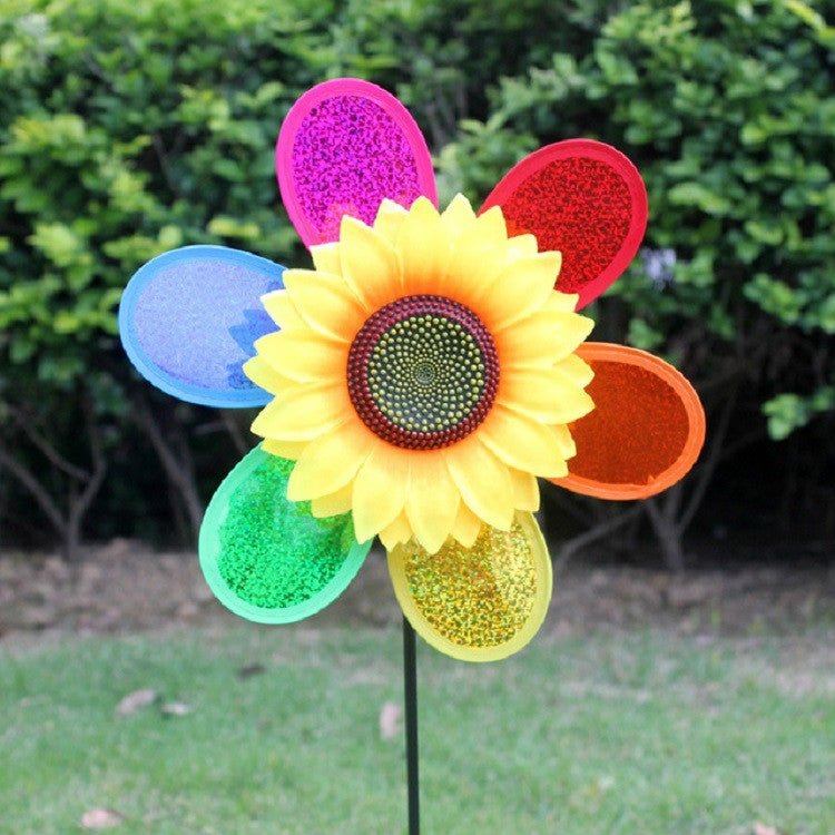 ELECTROPRIME 3 PCS Colorful Sequins Sunflower Rotating Windmill Garden Decoration