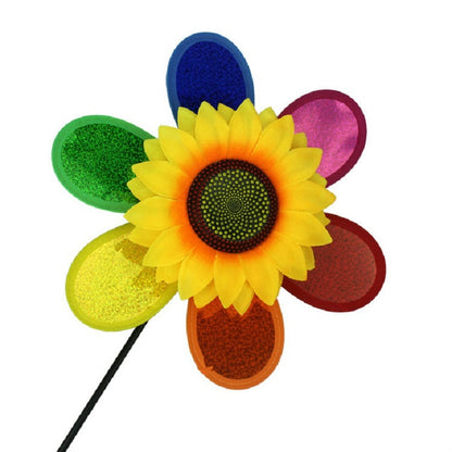 ELECTROPRIME 3 PCS Colorful Sequins Sunflower Rotating Windmill Garden Decoration