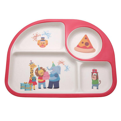 ELECTROPRIME 5 PCS/set Eco-friendly Bamboo Fiber Baby Plate Dishes 4 Slots Children Tableware Dishes Dinnerware(Red)