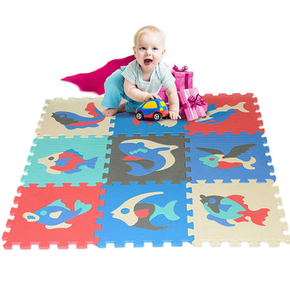 ELECTROPRIME 9pcs / Set Splicing Mobilization EVA Marine Foam Mats Children Educational Toys Puzzle Anti-skid And Anti-fall Crawling Mat(Blue)