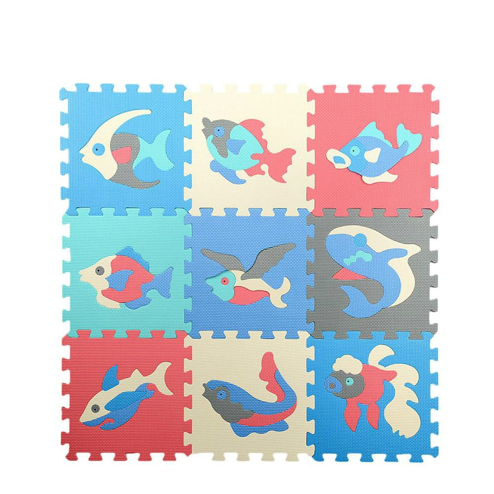 ELECTROPRIME 9pcs / Set Splicing Mobilization EVA Marine Foam Mats Children Educational Toys Puzzle Anti-skid And Anti-fall Crawling Mat(Blue and red)