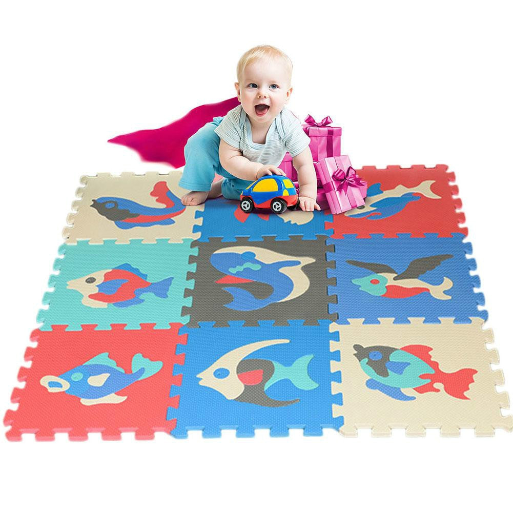 ELECTROPRIME 9pcs / Set Splicing Mobilization EVA Marine Foam Mats Children Educational Toys Puzzle Anti-skid And Anti-fall Crawling Mat(Blue and red)