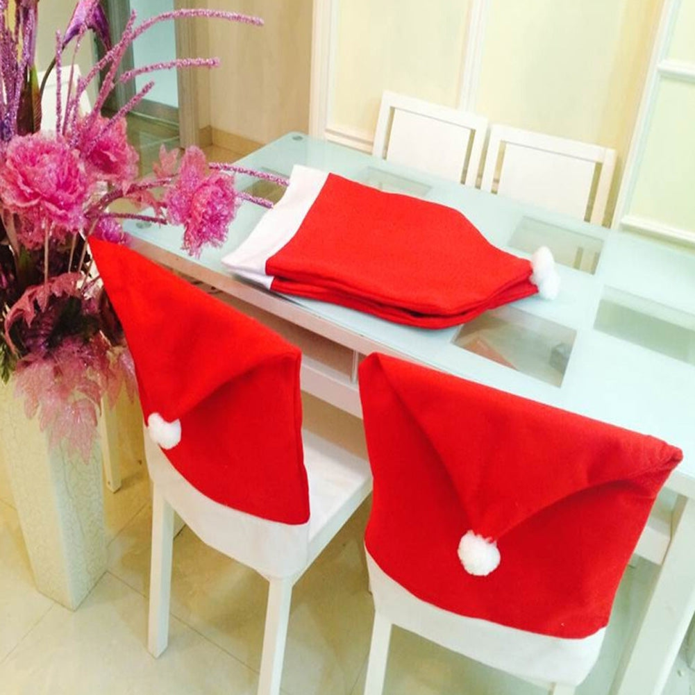 ELECTROPRIME Chair Back Cover Santa Clause Red Hat for Home New Year Decor