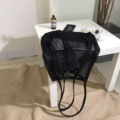 ELECTROPRIME Transparent Mesh Single Shoulder Bag Student Bag(Black)