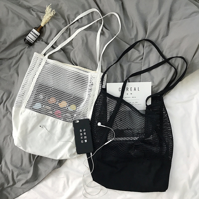 ELECTROPRIME Transparent Mesh Single Shoulder Bag Student Bag(White)