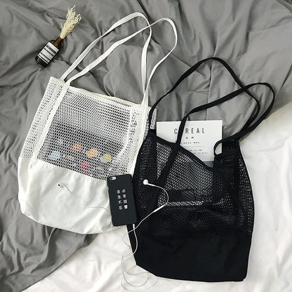 ELECTROPRIME Transparent Mesh Single Shoulder Bag Student Bag(White)