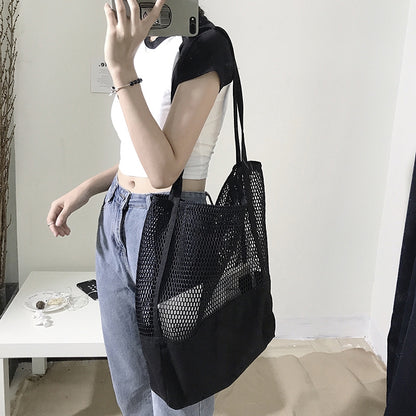 ELECTROPRIME Transparent Mesh Single Shoulder Bag Student Bag(White)