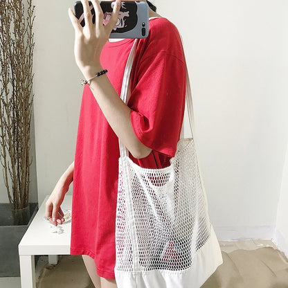 ELECTROPRIME Transparent Mesh Single Shoulder Bag Student Bag(White)