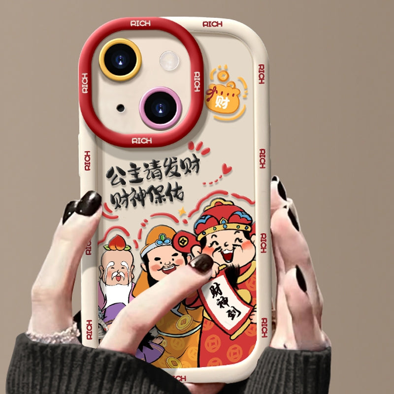 ELECTROPRIME For iPhone 15 Puffy Phone Case Princess Please Fortune God Of Wealth Drop-Proof Phone Case(White)