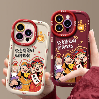 ELECTROPRIME For iPhone 15 Puffy Phone Case Princess Please Fortune God Of Wealth Drop-Proof Phone Case(White)