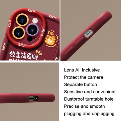 ELECTROPRIME For iPhone 15 Puffy Phone Case Princess Please Fortune God Of Wealth Drop-Proof Phone Case(Wine Red)