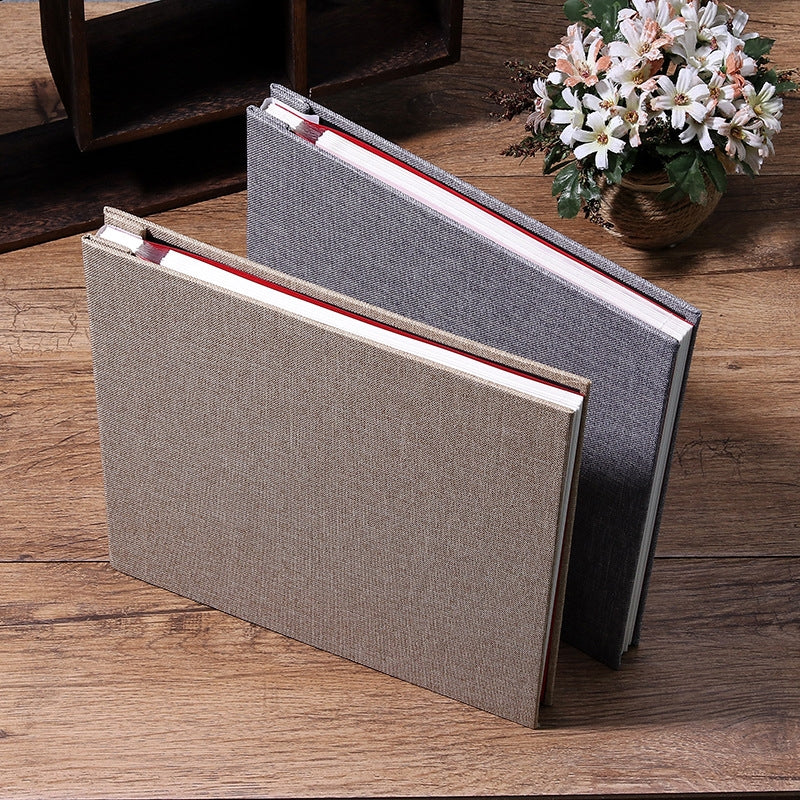ELECTROPRIME Simple Linen Self-adhesive Film Album Retro Family Large Capacity Handmade Creative Gifts(Brown Black Page)