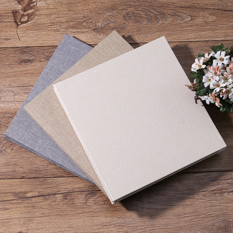 ELECTROPRIME Simple Linen Self-adhesive Film Album Retro Family Large Capacity Handmade Creative Gifts(Brown Black Page)