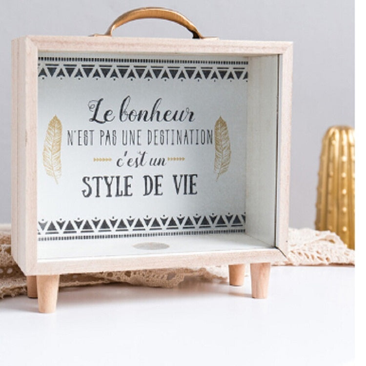 ELECTROPRIME Creative Wooden Art Fresh Piggy Bank Bedroom Desktop Decoration Ornaments Sundries Storage Box, Style:Handle Wooden Storage Box - A