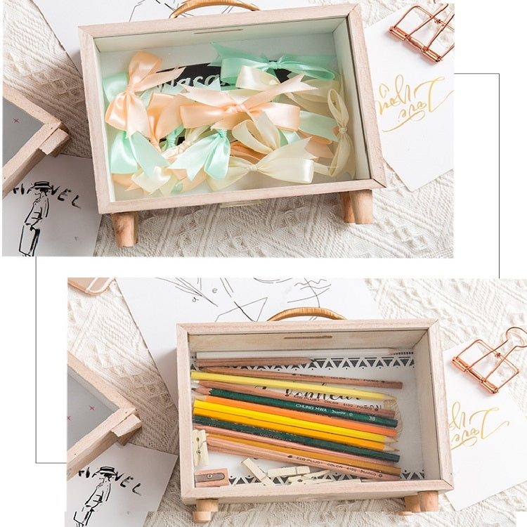 ELECTROPRIME Creative Wooden Art Fresh Piggy Bank Bedroom Desktop Decoration Ornaments Sundries Storage Box, Style:Handle Wooden Storage Box - A