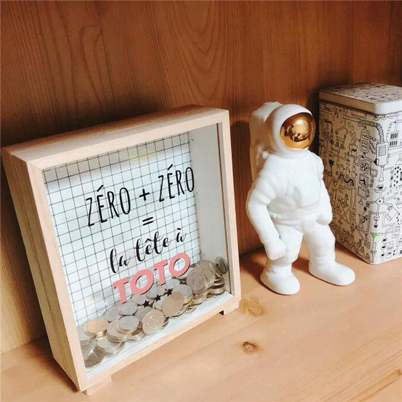 ELECTROPRIME Creative Wooden Art Fresh Piggy Bank Bedroom Desktop Decoration Ornaments Sundries Storage Box, Style:Wooden Storage Box - A