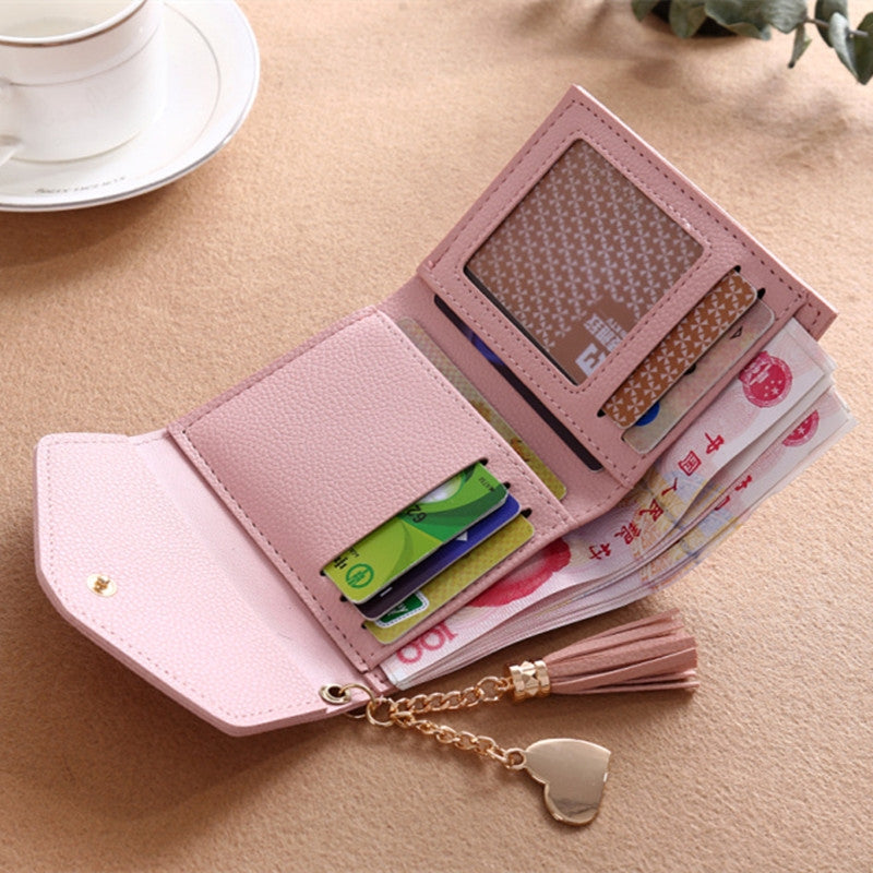 ELECTROPRIME Women Wallet Fringed Pendant Litchi Texture Wallet Card Pack Coin Purse(Pink)