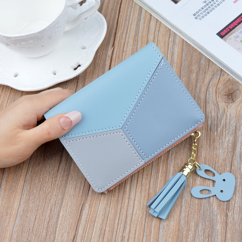 ELECTROPRIME Short Leather Women Zipper Purse Panelled Wallets Trendy Coin Purse(Black)