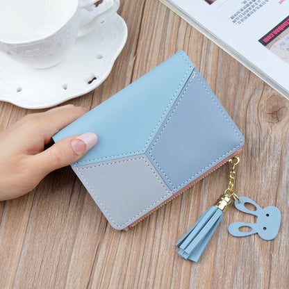 ELECTROPRIME Short Leather Women Zipper Purse Panelled Wallets Trendy Coin Purse(Black)
