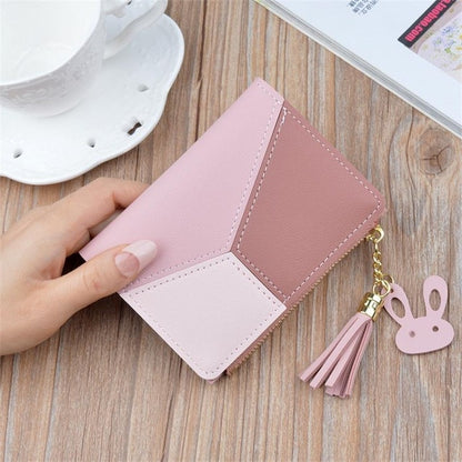 ELECTROPRIME Short Leather Women Zipper Purse Panelled Wallets Trendy Coin Purse(Pink)