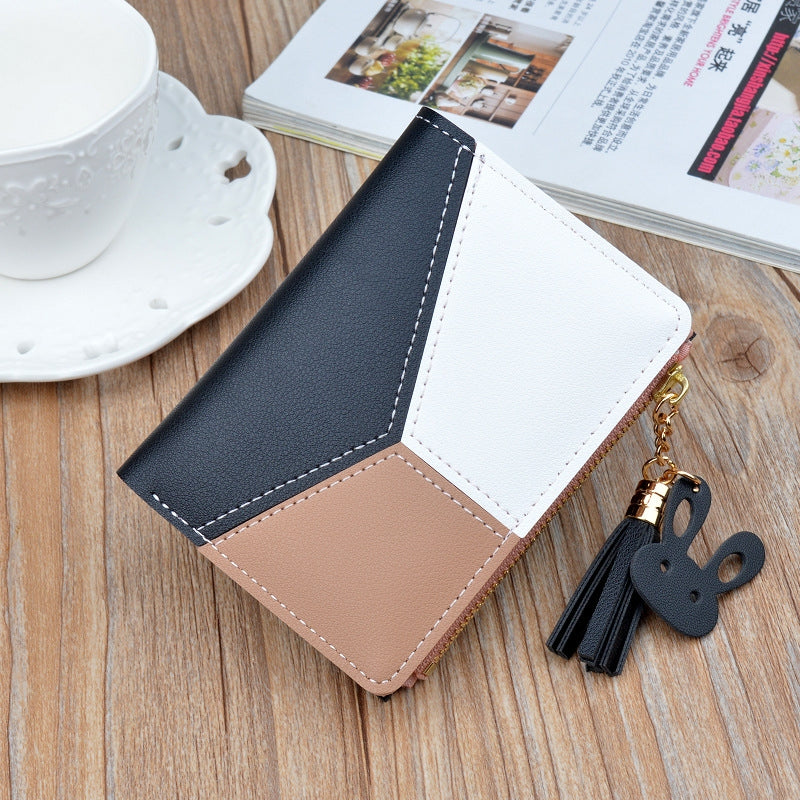 ELECTROPRIME Short Leather Women Zipper Purse Panelled Wallets Trendy Coin Purse(Pink)