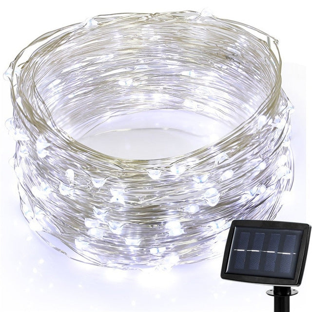 ELECTROPRIME 22m 200 LEDs Solar Powered Home Garden Copper Wire String Fairy Light Outdoor Christmas Party Decor Strip Lamp with 8 Modes(White Light)