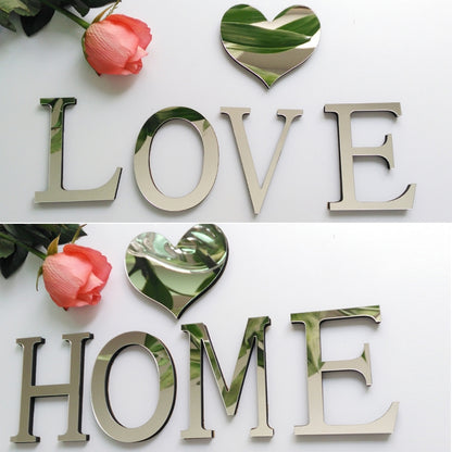 ELECTROPRIME 2 PCS Home Decoration Creative Personality English Letters Acrylic Mirror 3D DIY Wall Stickers(F)