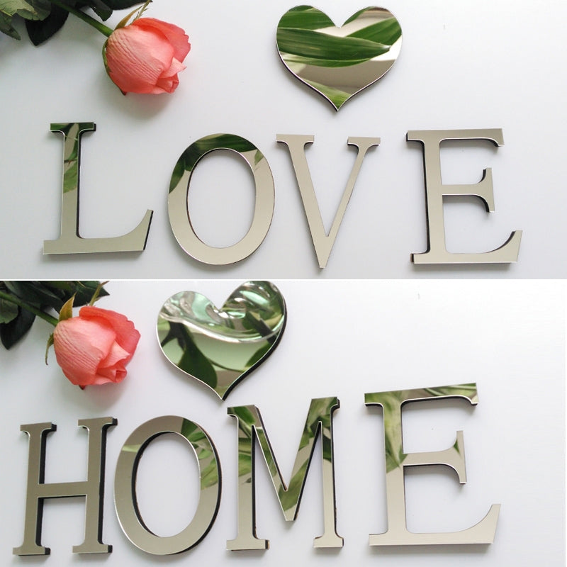 ELECTROPRIME 2 PCS Home Decoration Creative Personality English Letters Acrylic Mirror 3D DIY Wall Stickers(P)