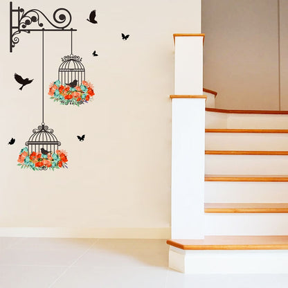 ELECTROPRIME Birdcage Flower Flying Living Room Nursery Room Wall Stickers Vinyl Wall Decals Wall Sticker